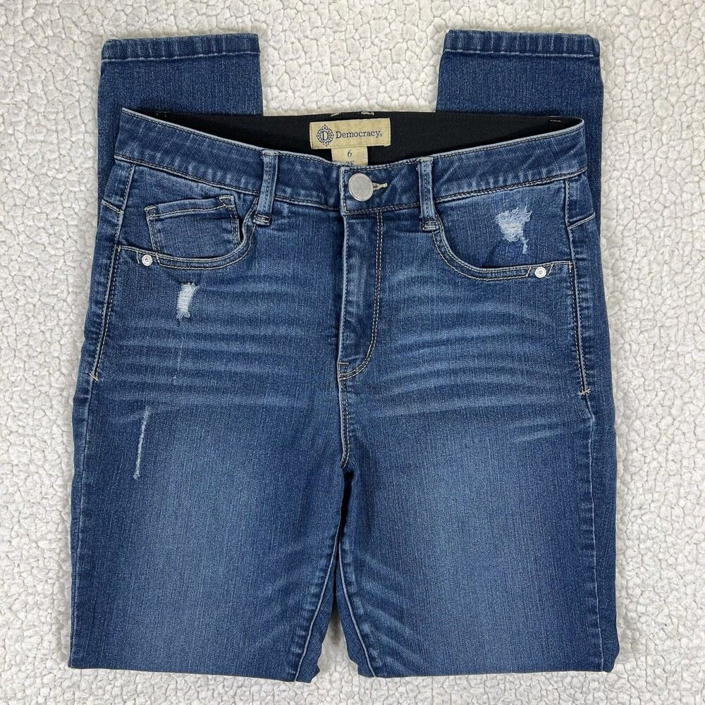 Democracy Jeans Women’s Size 6‎ (Actual 28x29) Blue Mid Rise Skinny Distressed